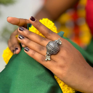 Ghungroo Moti Adjustable Ring | Sadabahaar Oxidised Jewellery JanpathOnline Nov'24