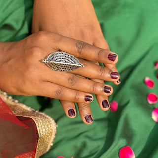 Meghna Adjustable Leaf Ring | Sadabahaar Oxidised Jewellery JanpathOnline Nov'24