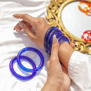 Neelima | Blue Glass Bangle Pair with Crystal Cuts
