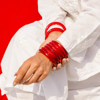 Anarkali | Red Glass Bangle Pair with Crystal Cuts