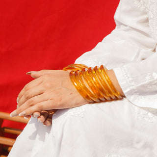 Swarnima | Yellow Glass Bangle Pair with Crystal Cuts