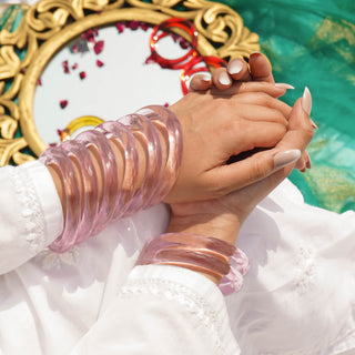 Gulaabi | Pink Glass Bangle Pair with Crystal Cuts