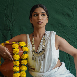 The Mahadevi Lambani Coin & Moon Necklace with Black Threads