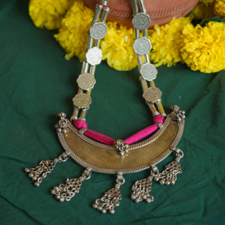 The Sundari Lambani Necklace with Coin & Pink Threads