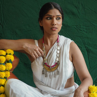 The Sundari Lambani Necklace with Coin & Pink Threads
