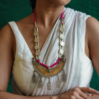 The Sundari Lambani Necklace with Coin & Pink Threads