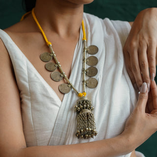 Bhavani Yellow Thread Long Coin Necklace