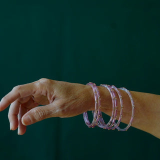 Neelofar | Lilac Stone Studded Glass Bangles (Set of 12)| Kanchan 2024