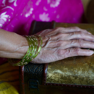 Sukusum | Green Stone Studded Glass Bangles (Set of 12) | Kanchan 2024