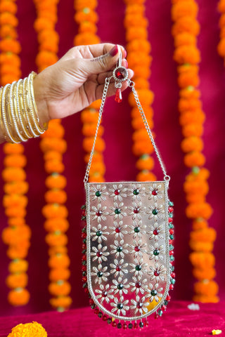 The Gulshan Bag | Embossed Metallic Phone Pouch with Flowers