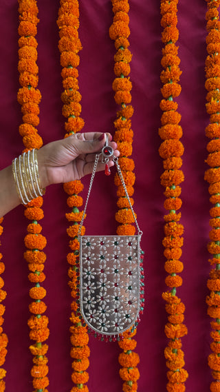 The Gulshan Bag | Embossed Metallic Phone Pouch with Flowers