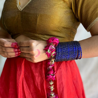 Neelkamal | Dark Blue Raindrop Glass Bangles (Set of 12) | Kanchan October'24