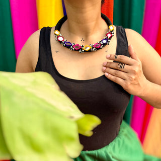 Kaamna Mirrorwork Kutchi Hasli with Black Base