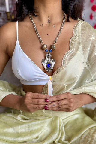 Mahtab – Long Necklace with Turkmeni Blue Stone Pendant | Firdaus