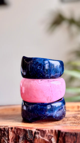 The Pink Sky Stack | Vintage Wooden & Resin Bangle Stack