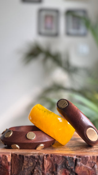 The Sunshine Stack | Vintage Wooden & Resin Bangle Stack