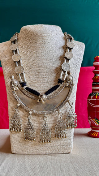 The Mahadevi Lambani Coin & Moon Necklace with Black Threads