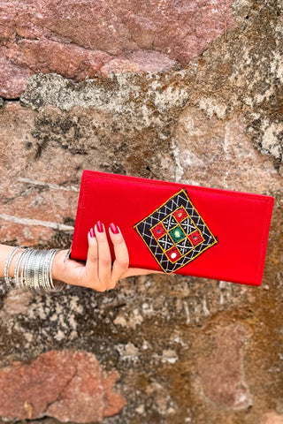 Laali Mashru Wallet with Kutchi Patch