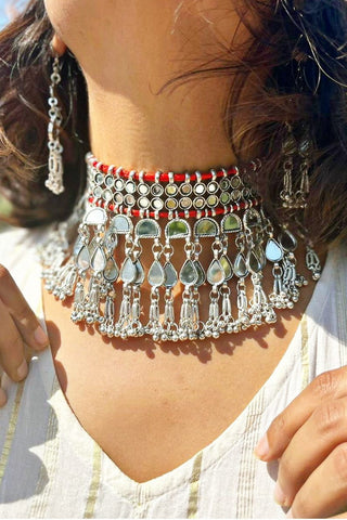 Sitaara Mirror Work Choker with Red Thread
