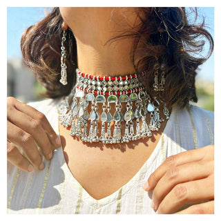 Sitaara Mirror Work Choker with Red Thread
