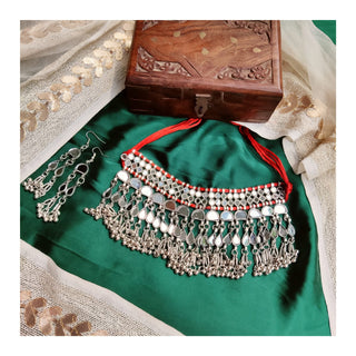 Sitaara Mirror Work Choker with Red Thread