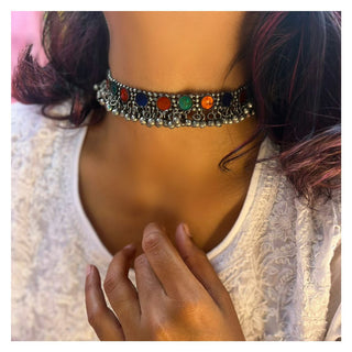 Ferozah Oxidised Mirror Choker