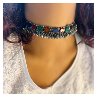 Ferozah Oxidised Mirror Choker