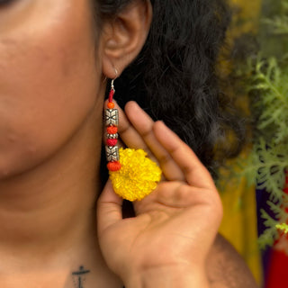 Phool | Red & Orange Patwa Thread Work Earrings with Motif Metal Beads | JanpathOnline Tiraz November'24