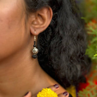 Kala Phool Jhumka | Black Patwa Thread Work Earrings with Metal Bead | JanpathOnline Tiraz November'24