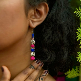 Aakashi | Purple & Pink Patwa Thread Work Earrings with Metal Beads | JanpathOnline Tiraz November'24