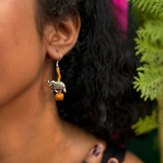 Sarsoyi Haathi Jhumka | Mustard Patwa Thread Work Earrings with Metal Bead | JanpathOnline Tiraz November'24