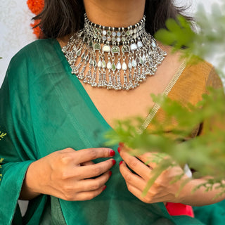 Sitaara Mirror Work Choker with Black Thread