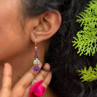 Bengani Patanga Jhumka | Purple Patwa Thread Work Earrings with Metal Bead | JanpathOnline Tiraz November'24