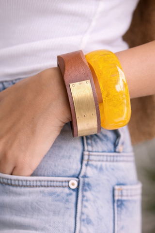The Sunshine Pair | Vintage Wooden & Resin Bangle Stack
