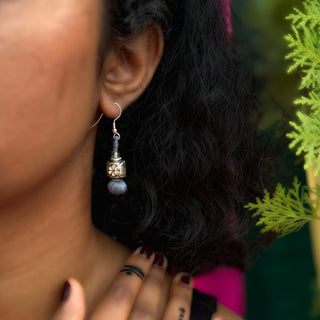 Seleti Phool Jhumka | Grey Patwa Thread Work Earrings with Metal Bead | JanpathOnline Tiraz November'24