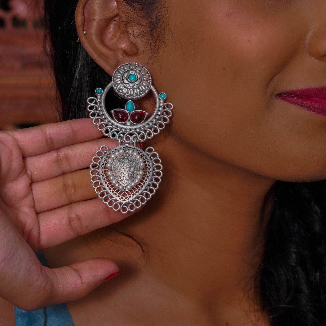 Jaya | Heritage Stone Work Silver Earrings | Shaam Rangeen