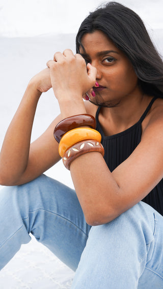 Zahra  | Vintage Wooden & Resin Bangle Stack