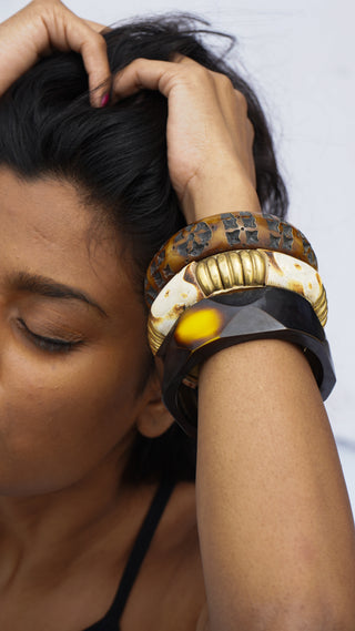 Rehana | Vintage Wooden & Resin Bangle Stack