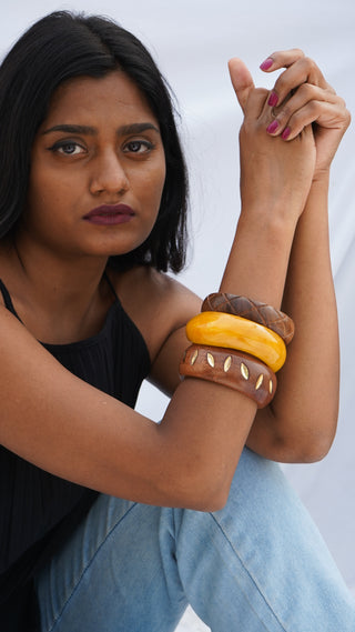 Trisha | Vintage Wooden & Resin Bangle Stack
