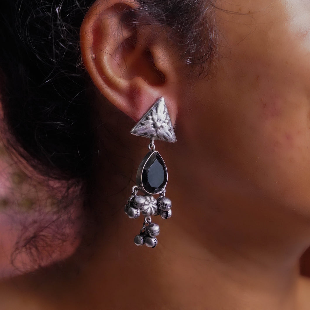 Sejal | Black Stonework Oxidized Earrings | Budhbazaar