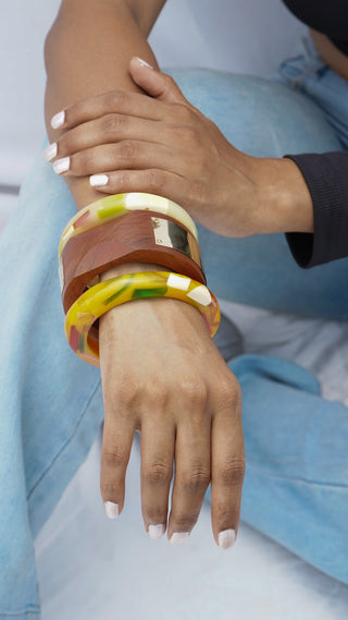 Farhana  | Vintage Wooden & Resin Bangle Stack