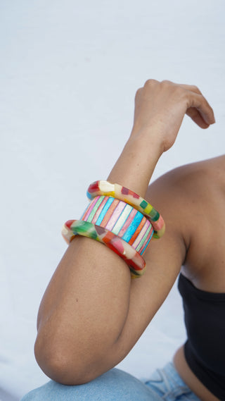 Aasman  | Vintage Wooden & Resin Bangle Stack