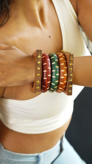 Jamila | Vintage Wooden & Resin Bangle Stack