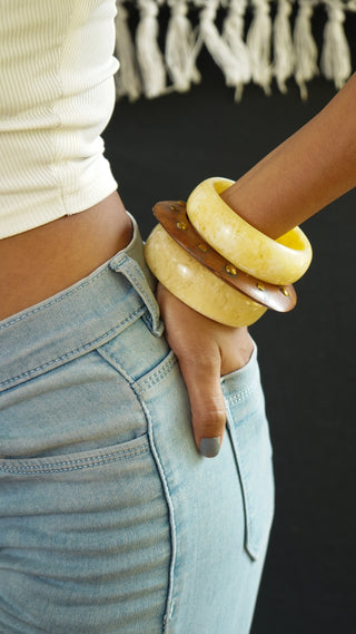Rehana | Vintage Wooden & Resin Bangle Stack
