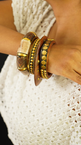 Tonya | Vintage Wooden & Resin Bangle Stack