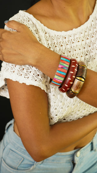 Parisa | Vintage Wooden & Resin Bangle Stack