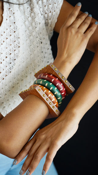 Jamila | Vintage Wooden & Resin Bangle Stack