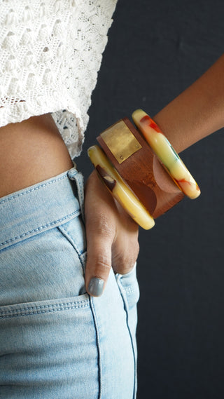 Yuktika | Vintage Wooden & Resin Bangle Stack