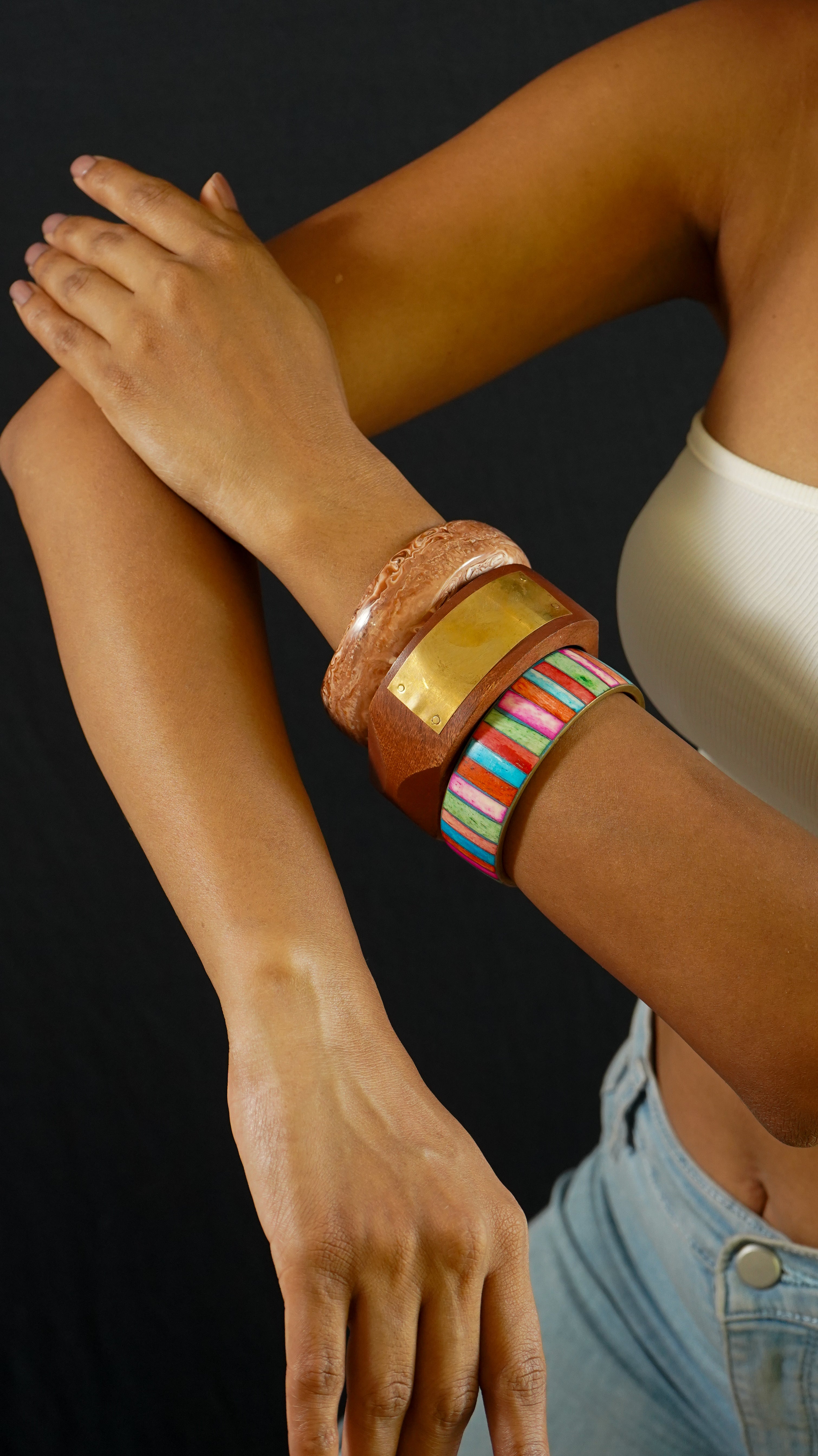 Jamila Vintage Wooden Resin Bangle Stack – - Main Image