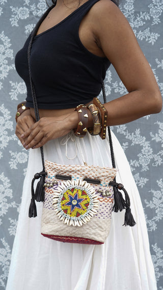The White Kantha Hand Embroidered Potli